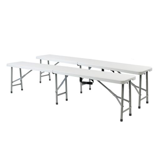 Set de 2 Bancos Plegables y Portátiles Gardiun New Koln 180x29x43 cm en Resina, Color Blanco – Ideal para Jardín, Terraza o Exterior