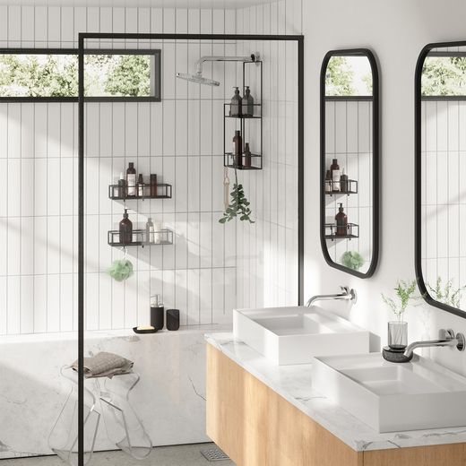 Set de 2 estantes, 32 x 12 x 6 cm, de acero en negro | Colección Cubiko