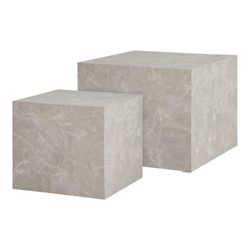 Set di 2 tavolini da salotto, 50 x 50 x 40 cm, in legno effetto marmo beige | Collezione Prague