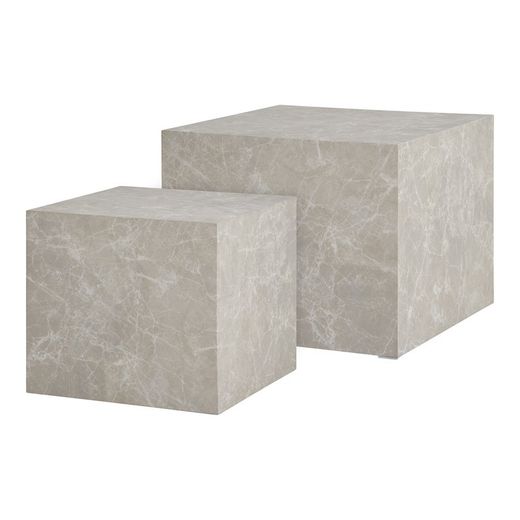 Set di 2 tavolini da salotto, 50 x 50 x 40 cm, in legno effetto marmo beige | Collezione Prague