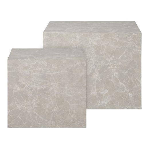 Set di 2 tavolini da salotto, 50 x 50 x 40 cm, in legno effetto marmo beige | Collezione Prague