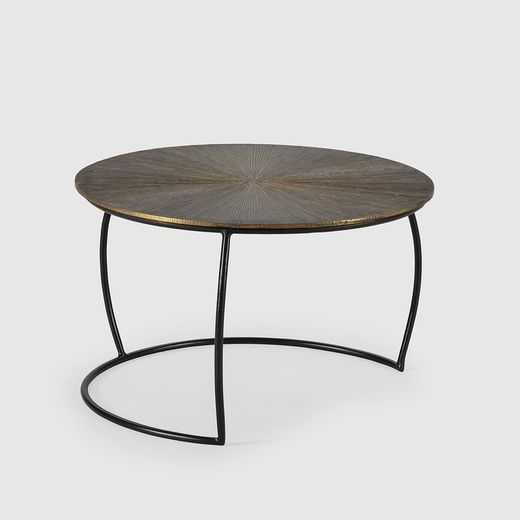 Set di 2 tavolini da salotto, 70-54 x 70-54 x 38-34 cm, in metallo con finitura oro antico | Collezione Selene