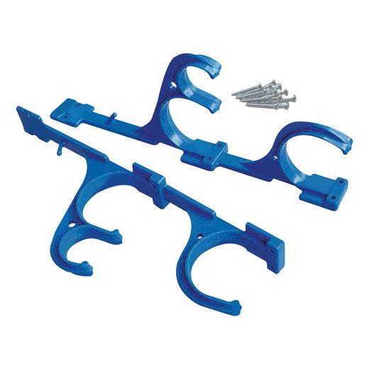 Set von 2 Kokido-Stangenhaltern aus blauem PVC, inklusive Schrauben