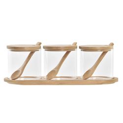 Set de 3 azucareros, 30 x 10 x 10 cm,  de borosilicato y bambú en transparente