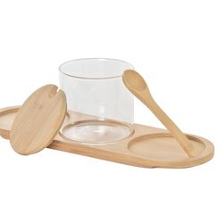 Set de 3 azucareros, 30 x 10 x 10 cm,  de borosilicato y bambú en transparente