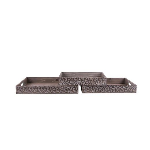 Set di 3 vassoi in legno, 45,5 x 31 x 6 cm