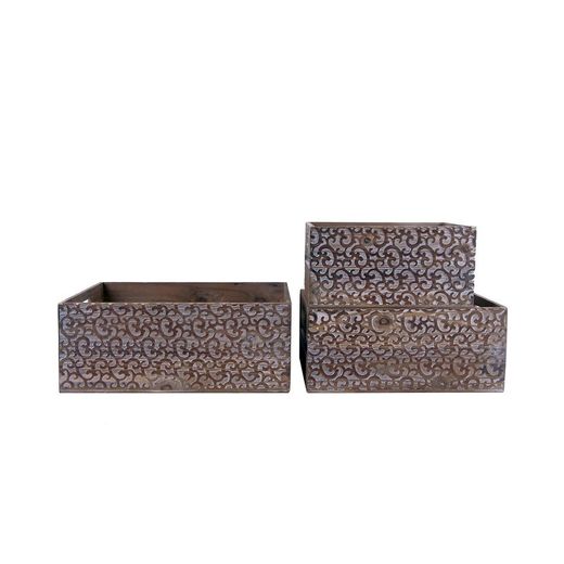 Set di 3 scatole in legno, 45,5 x 31 x 18 cm