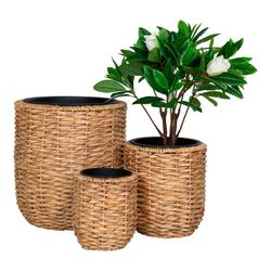Set di 3 vasi da fiori, 49 x 49 x 51,5 cm, in giunco d'acqua naturale | Collezione Hanoi