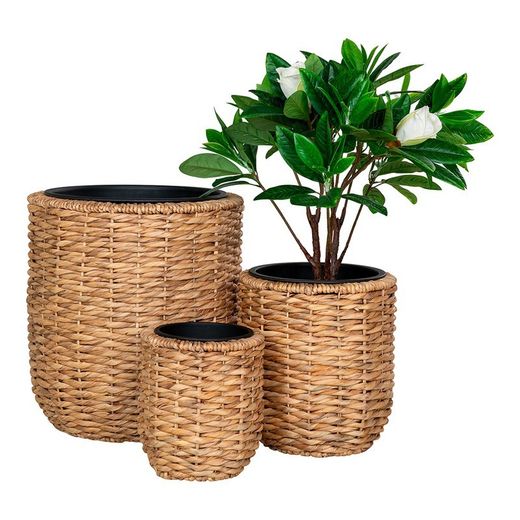 Set di 3 vasi da fiori, 49 x 49 x 51,5 cm, in giunco d'acqua naturale | Collezione Hanoi