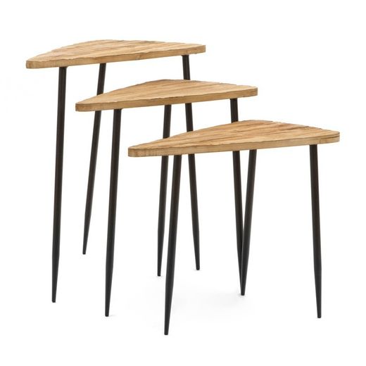Set di 3 tavolini, L. 40 x 71,5 x 75 cm M. 35,5 x 61,5 x 65 cm S. 30 x 52 x 55 cm, in legno