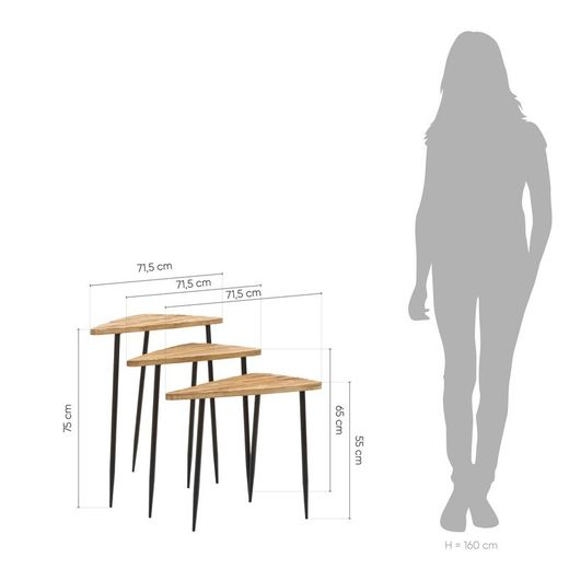 Set di 3 tavolini, L. 40 x 71,5 x 75 cm M. 35,5 x 61,5 x 65 cm S. 30 x 52 x 55 cm, in legno