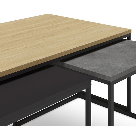 Set di 3 tavolini da salotto, 110-55,8 x 60-48 x 41,8-35,6 cm, in legno nei colori rovere, nero e grigio | Collezione Camelia