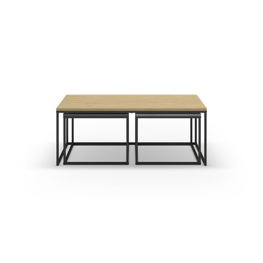 Set di 3 tavolini da salotto, 110-55,8 x 60-48 x 41,8-35,6 cm, in legno nei colori rovere, nero e grigio | Collezione Camelia