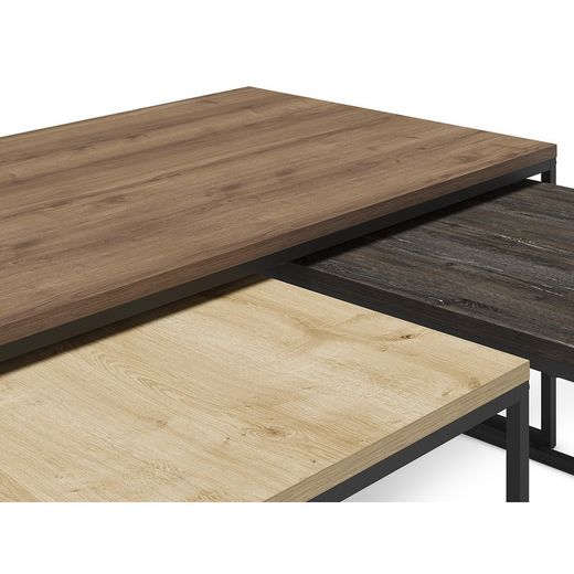 Set di 3 tavolini da salotto, 110-55,8 x 60-48 x 41,8-35,6 cm, in legno nei colori rovere, noce e marrone | Collezione Camelia
