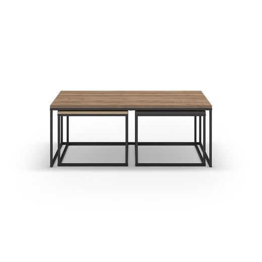Set di 3 tavolini da salotto, 110-55,8 x 60-48 x 41,8-35,6 cm, in legno nei colori rovere, noce e marrone | Collezione Camelia
