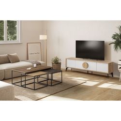 Set di 3 tavolini da salotto, 110-55,8 x 60-48 x 41,8-35,6 cm, in legno nei colori rovere, noce e marrone | Collezione Camelia