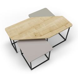 Set di 3 tavolini da salotto, 111,5-46 x 60-46 x 48-40 cm, in legno nei colori rovere, crema e verde | Collezione Zoya