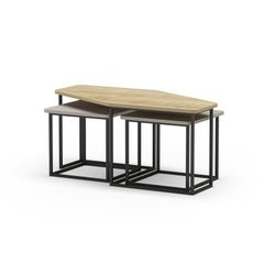 Set di 3 tavolini da salotto, 111,5-46 x 60-46 x 48-40 cm, in legno nei colori rovere, crema e verde | Collezione Zoya