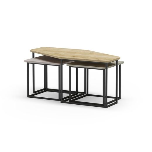 Set di 3 tavolini da salotto, 111,5-46 x 60-46 x 48-40 cm, in legno nei colori rovere, crema e verde | Collezione Zoya