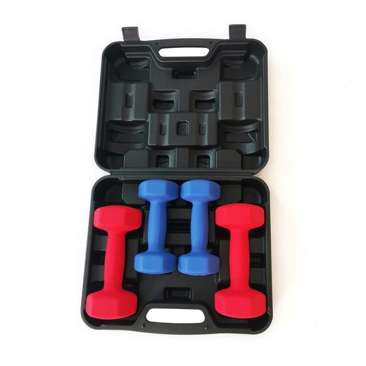 Set di 4 manubri, 33 x 12 x 39 cm, in metallo e plastica, blu e rosso | Collezione Serie 500