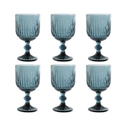 Set de 6 copas de agua, 8,8 x 8,8 x 16,3 cm, de cristal en azul | Colección Striped