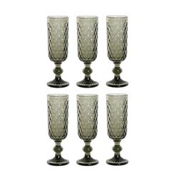 Set de 6 copas de champagne, 8 x 8 x 10 cm,  de cristal en gris, 7 x 7 x 20 cm | Colección Sea Side