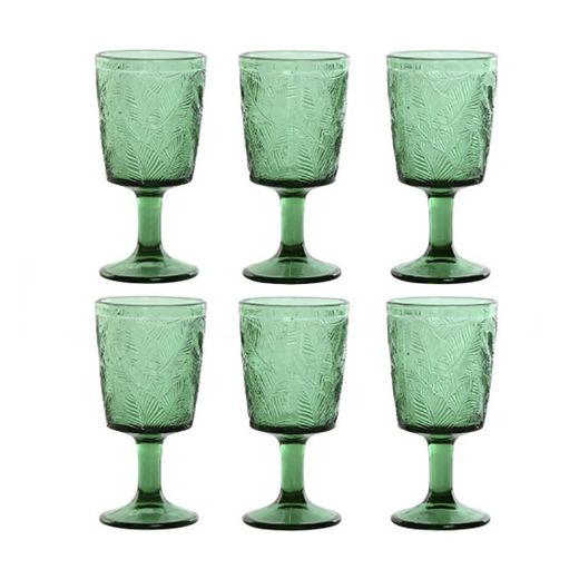 Set di 6 bicchieri da vino, 8 x 8 x 15,5 cm, in cristallo verde | Collezione Hojas