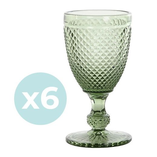 Set di 6 bicchieri da vino, 8 x 8 x 15,5 cm, in cristallo verde | Collezione Da Gama