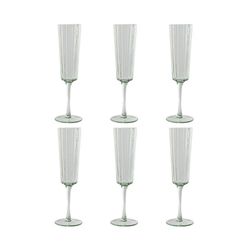 Set de 6 copas flauta, 6 x 6 x 23,7 cm, de cristal en verde | Colección Bubbles Garbo