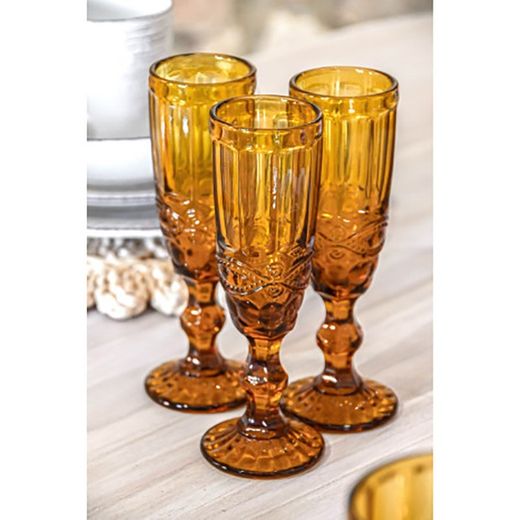 Conjunto de 6 taças de champanhe, 7 x 7 x 20 cm, em cristal âmbar | Coleção Classic Garbo