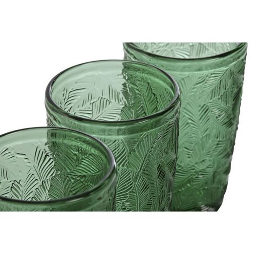 Set di 6 bicchieri alti, 8 x 8 x 13 cm, in vetro verde | Collezione Foglie