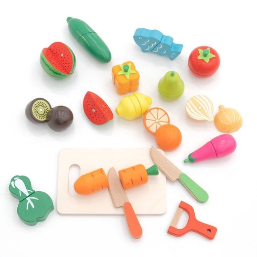 Set di giochi da cucina Montessori, 29 x 24 x 6,7 cm, in legno di pino multicolore | Collezione Eco Fruit