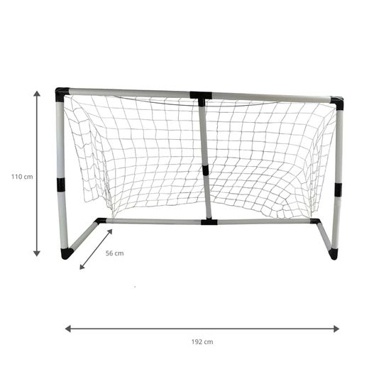 Set portería fútbol 2 en 1 para exterior, 56x192x110 cm, con pelota e inflador