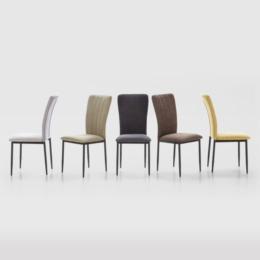 Sedia, 42,5 x 58 x 96 cm, in tessuto e metallo grigio | Collezione Holly