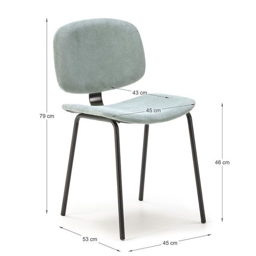 Sedia, 44 x 51 x 79 cm, in velluto acquamarina | Collezione Arus