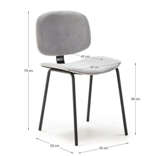 Sedia, 44 x 51 x 79 cm, in velluto grigio | Collezione Arus