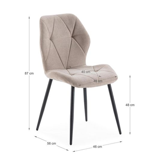 Sedia, 47,5 x 57,5 x 85 cm, in tessuto colore topo | Collezione Luna