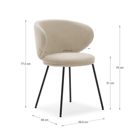 Sedia, 59,5 x 56 x 77,5 cm, in tessuto beige | Collezione Rush