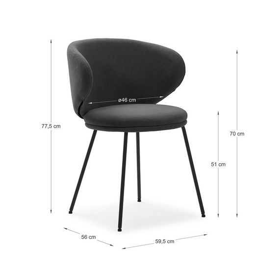 Sedia, 59,5 x 56 x 77,5 cm, in tessuto grigio scuro | Collezione Rush