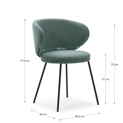 Sedia, 59,5 x 56 x 77,5 cm, in tessuto verde | Collezione Rush