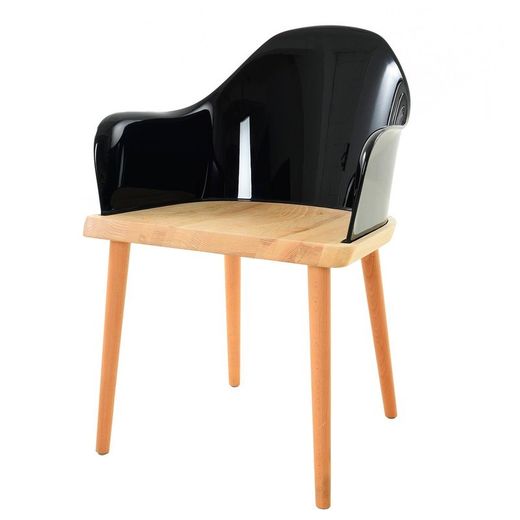 Sedia con braccioli, 57 x 54 x 82 cm, in legno di frassino e policarbonato nero | Collezione Beksand Black