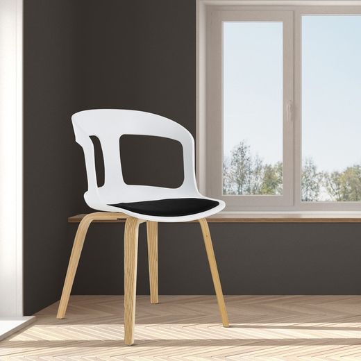 Sedia da pranzo, 50 x 53 x 82 cm, in legno di frassino naturale e policarbonato bianco | Collezione Joritz