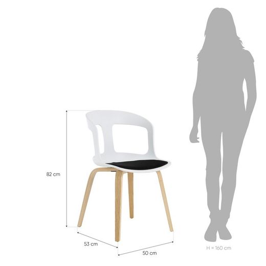Sedia da pranzo, 50 x 53 x 82 cm, in legno di frassino naturale e policarbonato bianco | Collezione Joritz
