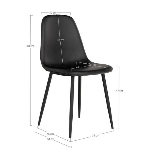 Sedia da pranzo, 54 x 44 x 88 cm, in pelle sintetica nera | Collezione Stockholm