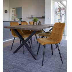 Sedia da pranzo, 55 x 44 x 86 cm, in velluto senape | Collezione Middelfart