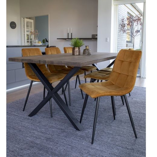 Sedia da pranzo, 55 x 44 x 86 cm, in velluto senape | Collezione Middelfart