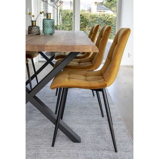 Sedia da pranzo, 55 x 44 x 86 cm, in velluto senape | Collezione Middelfart
