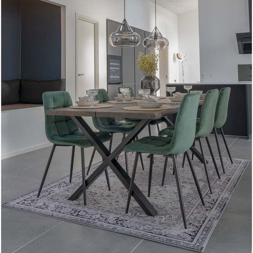 Sedia da pranzo, 55 x 44 x 86 cm, in velluto verde | Collezione Middelfart