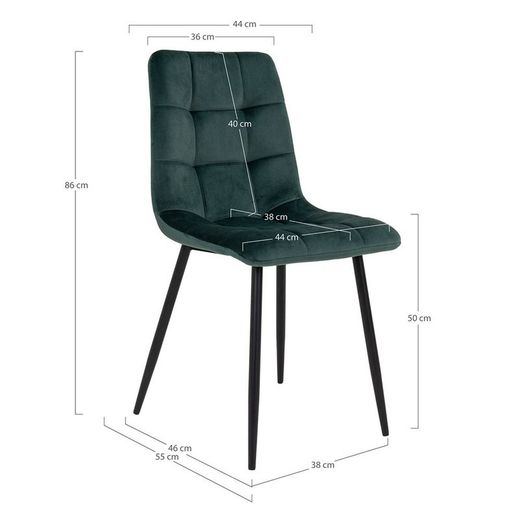 Sedia da pranzo, 55 x 44 x 86 cm, in velluto verde | Collezione Middelfart