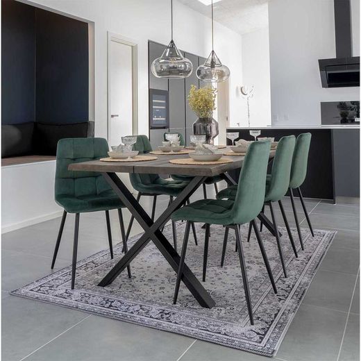 Sedia da pranzo, 55 x 44 x 86 cm, in velluto verde | Collezione Middelfart